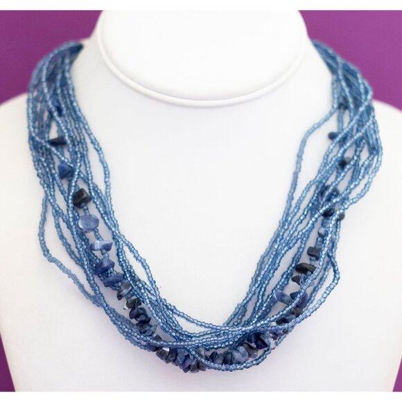 Vintage Blue Fuzzy Fancy Beaded Necklace 18 inch by Avon - V10 - Picture 2 of 3